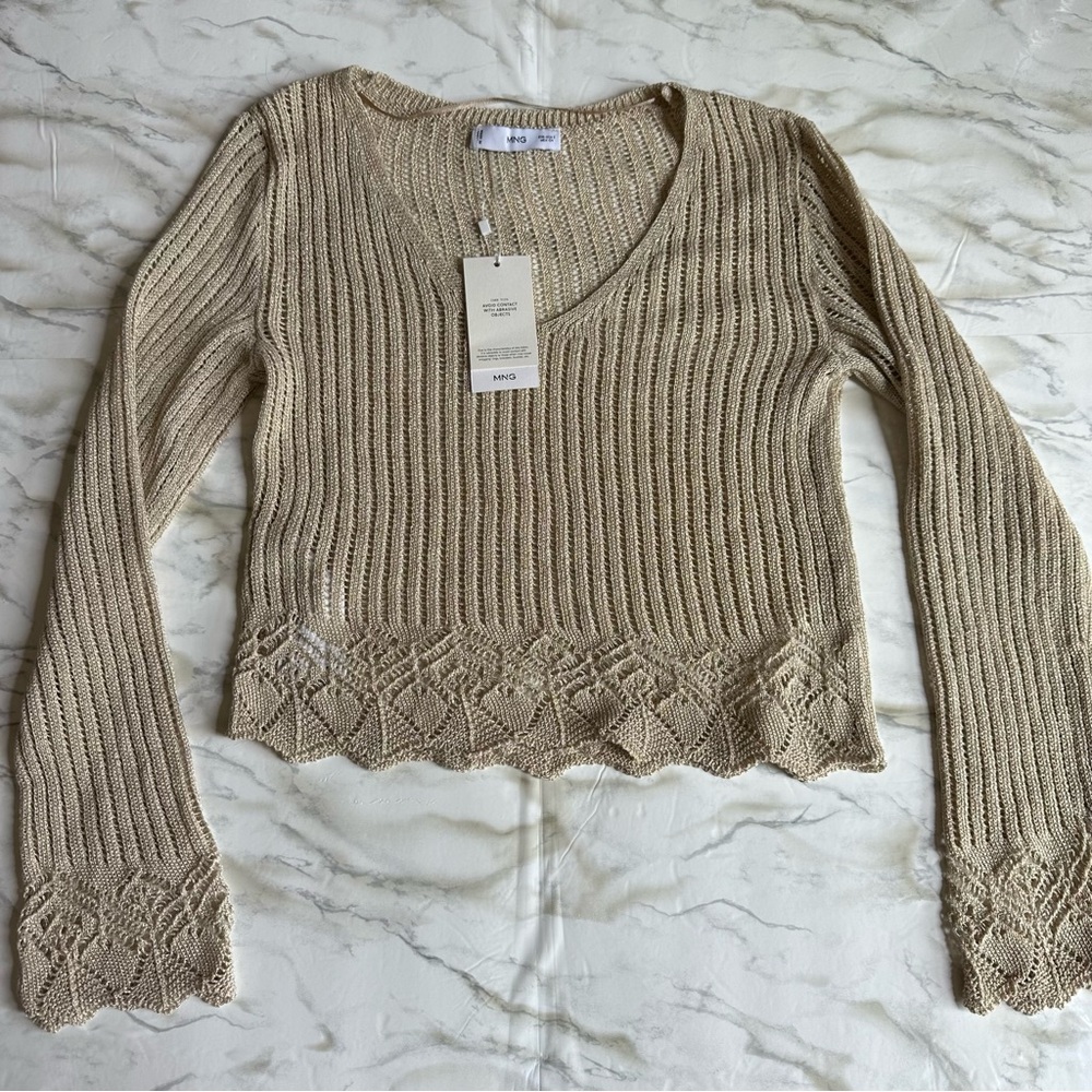 MNG by Mango Gold Knit Sweater NWT Size SM